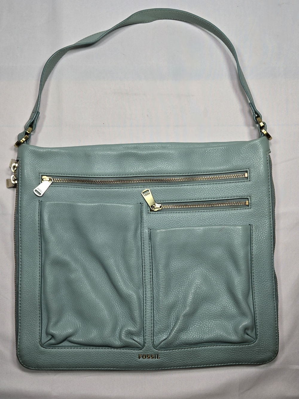 Fossil Pebbled Leather Sea glass Expandable Shoulder Bag Large Boho Softgirl